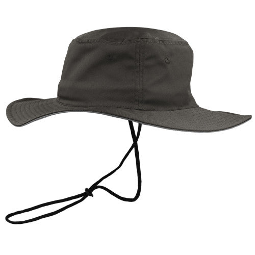Charcoal bush floppy hat with chin strap and curved brim
