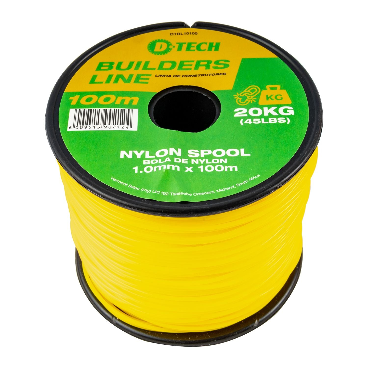 Yellow nylon spool for line, 1.0mm x 100m, D-Tech Builders Line