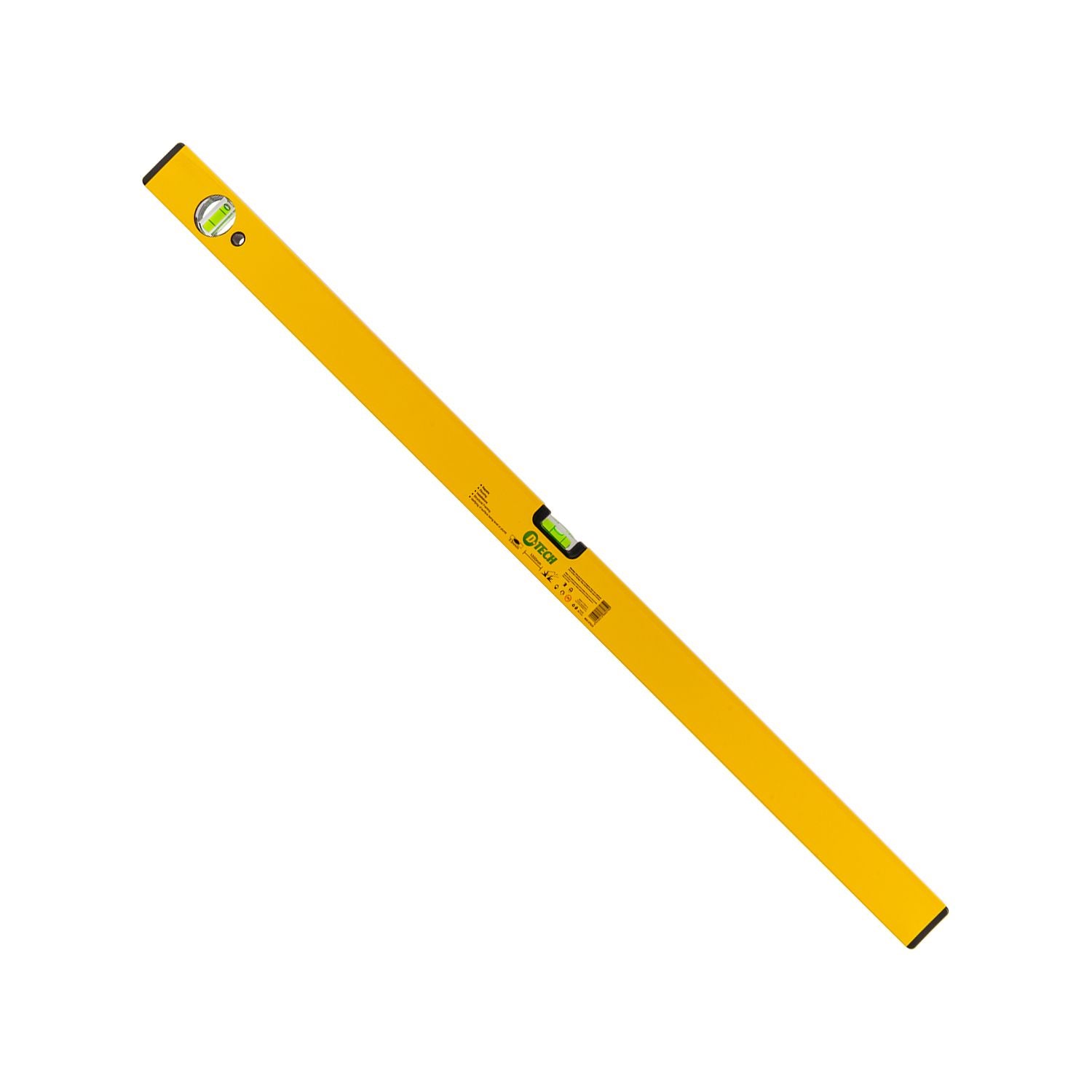 Yellow 1000mm aluminium spirit level box with green vials and end caps