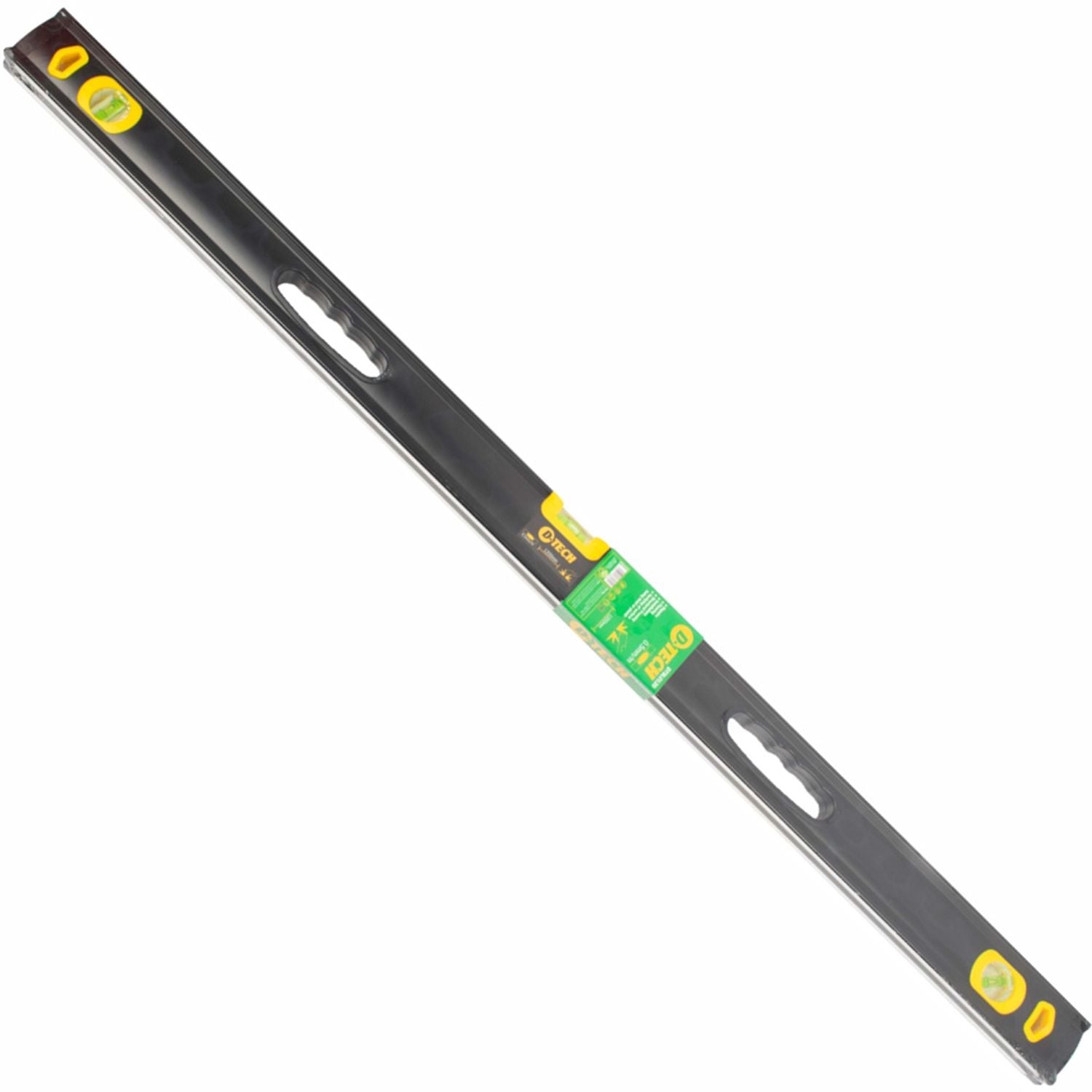 D-Tech spirit level beam with yellow vials and black aluminum housing