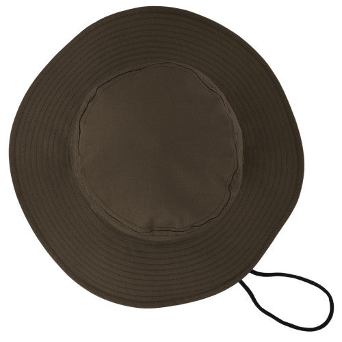 Olive-brown bush floppy hat, wide brim with stitched top panel