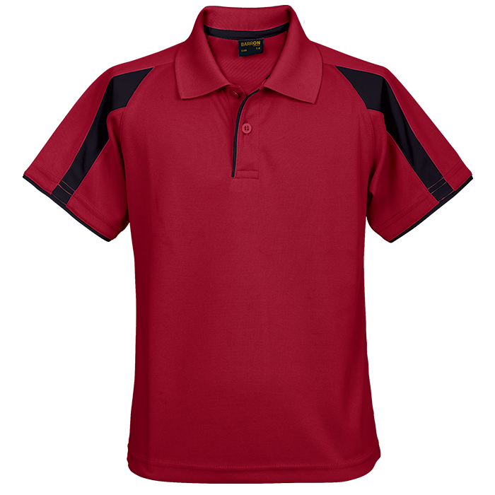 Kids golfer polo shirt in deep red with black contrast side panels