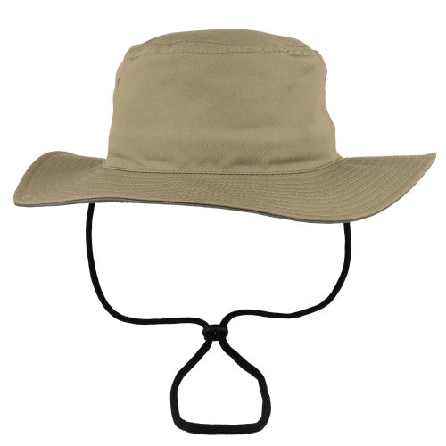 Khaki bush floppy hat with wide brim and chin strap