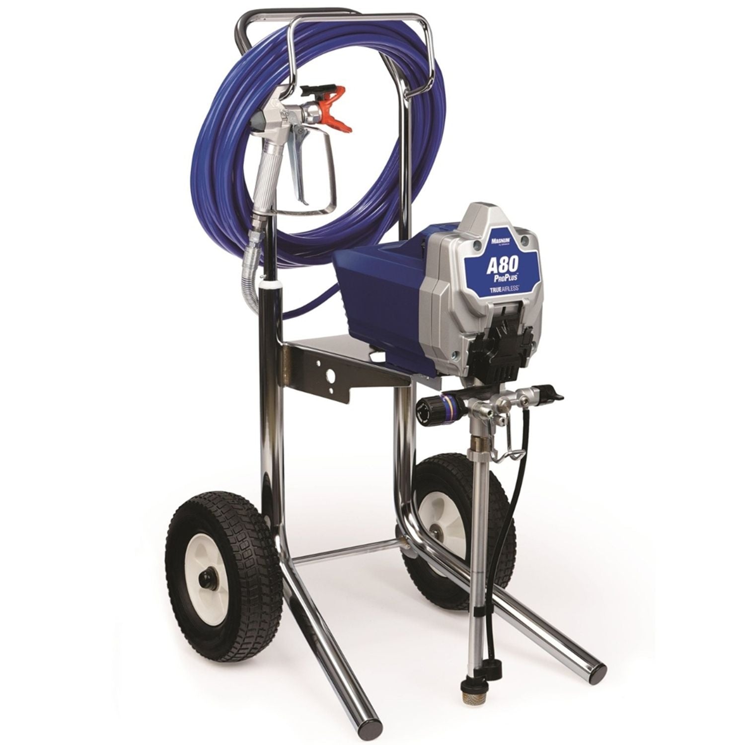 Graco Magnum electric airless paint sprayer on wheeled stand with hose and gun