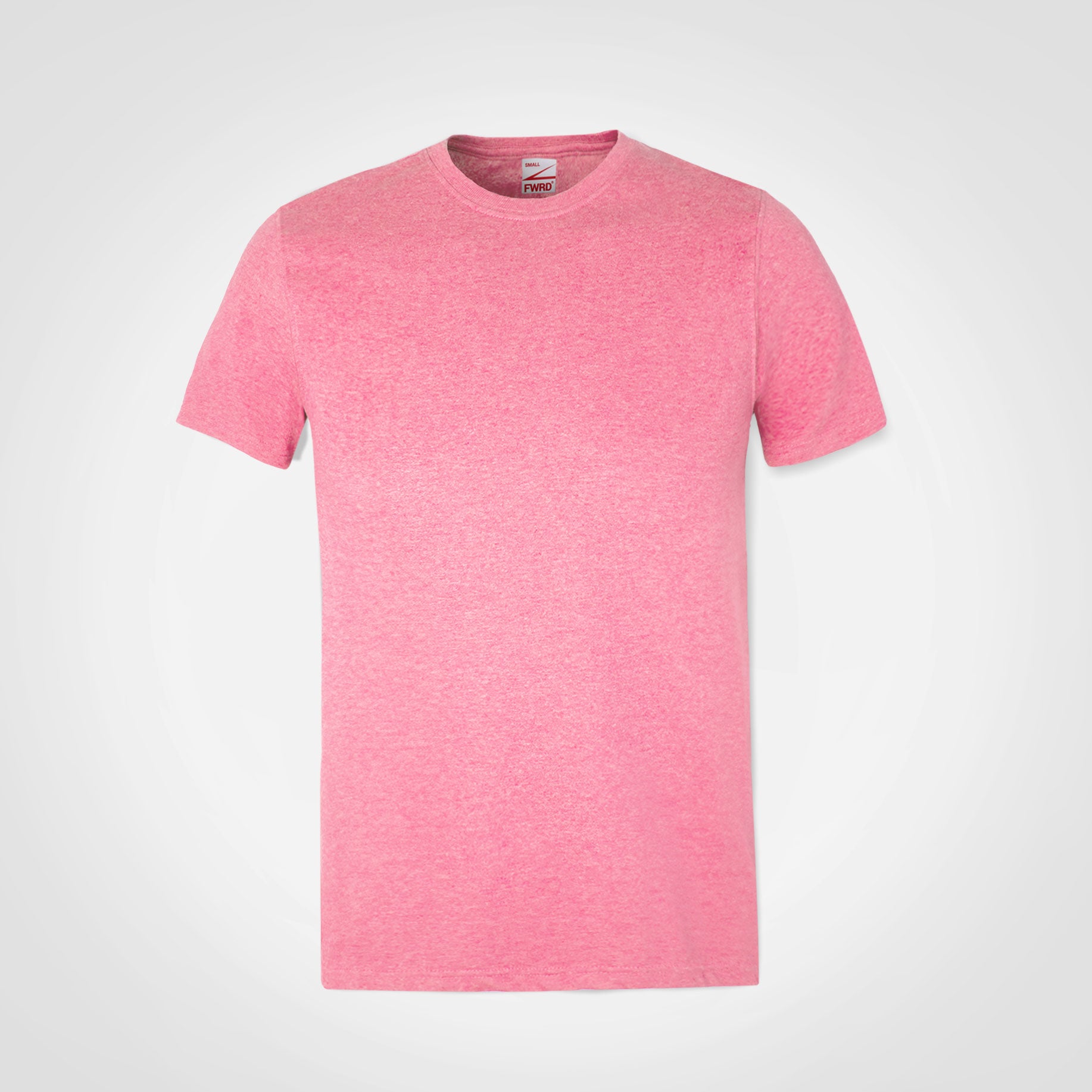 Pink crew-neck short-sleeve T-shirt, pullover style.