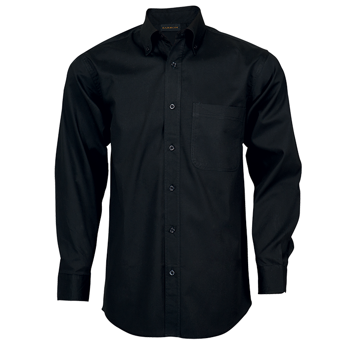 Black brushed cotton twill lounge long-sleeve button-up shirt with chest pocket