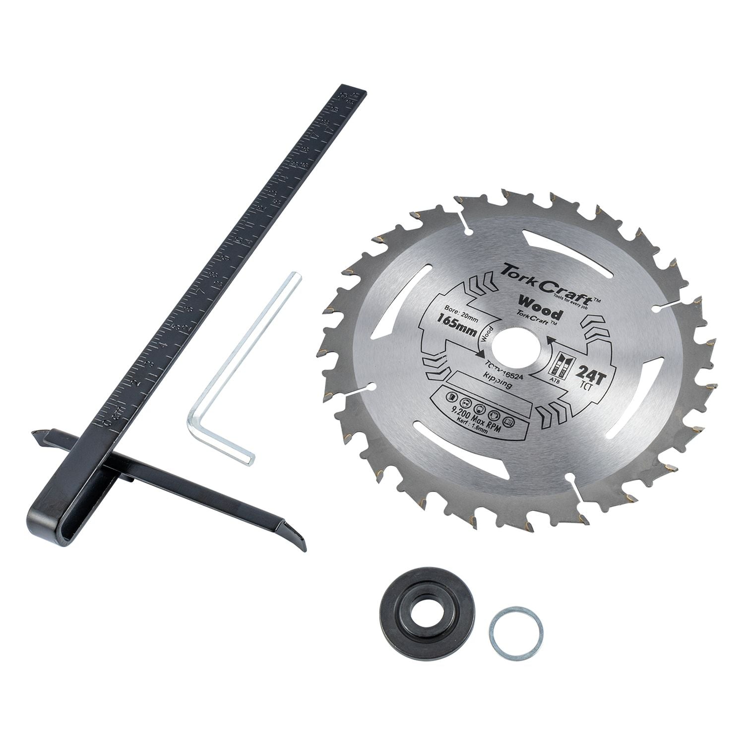 Circular saw blade kit with measurement ruler and washer rings