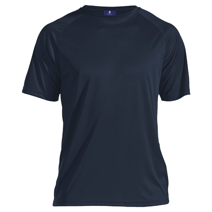 Navy polyester T-shirt with crew neck and short sleeves