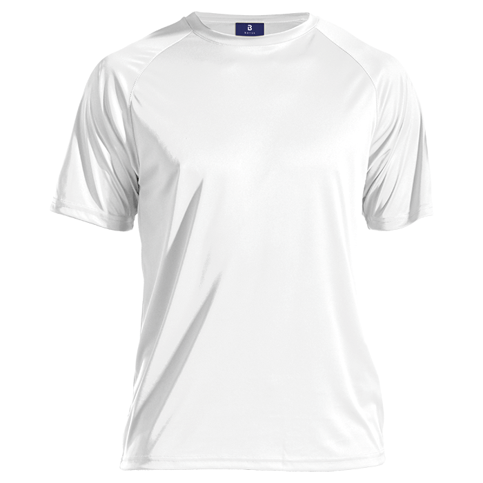 White polyester T-shirt with crew neck and short sleeves
