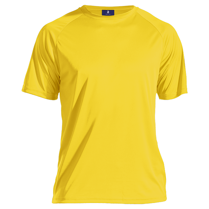 Yellow polyester T-shirt with crew neck and short sleeves