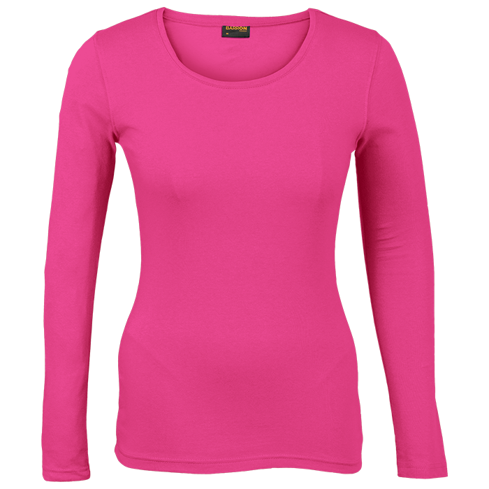 Ladies long sleeve t-shirt, bright pink, crew neck