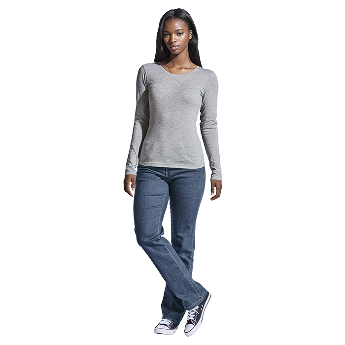 Ladies long-sleeve t-shirt, dark grey, crew neck, long sleeves