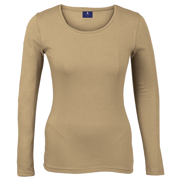 Ladies long sleeve t-shirt, khaki, crew neck
