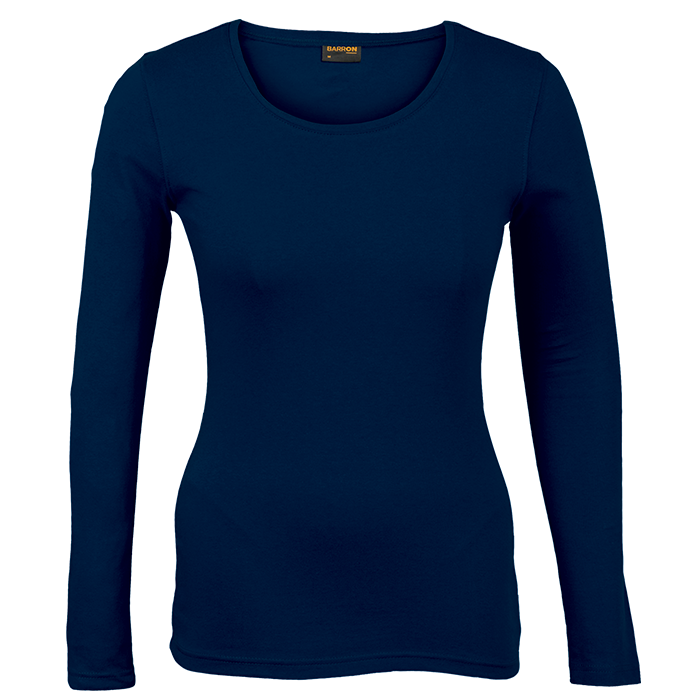 Ladies long sleeve t-shirt, navy, crew neck