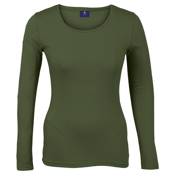 Ladies long sleeve t-shirt, olive, crew neck