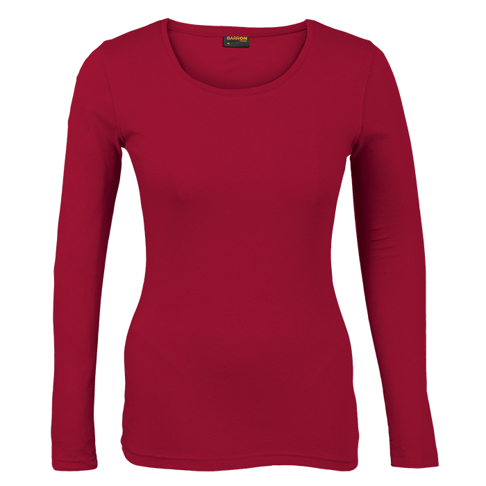 Ladies long sleeve t-shirt, red, crew neck