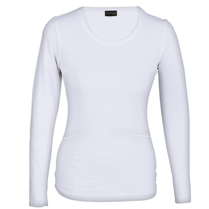 Ladies long sleeve t-shirt, white, crew neck