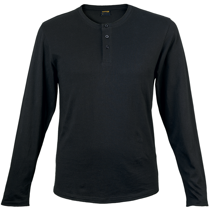 Men's black henley long-sleeve T-shirt with button placket