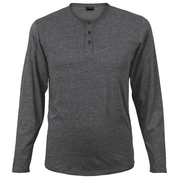Men's charcoal melange henley long-sleeve T-shirt with button placket