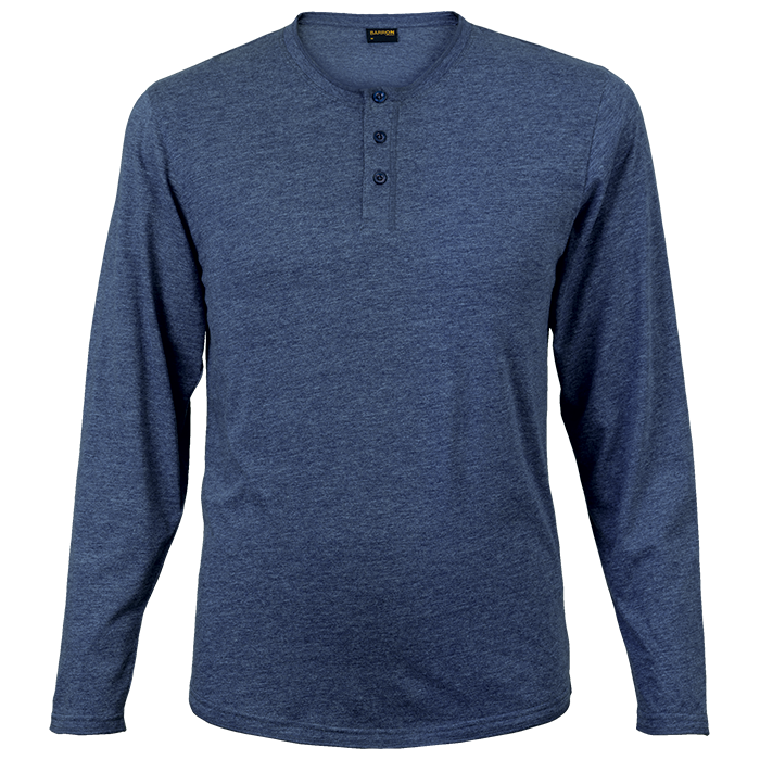 Men's navy melange henley long-sleeve T-shirt with button placket