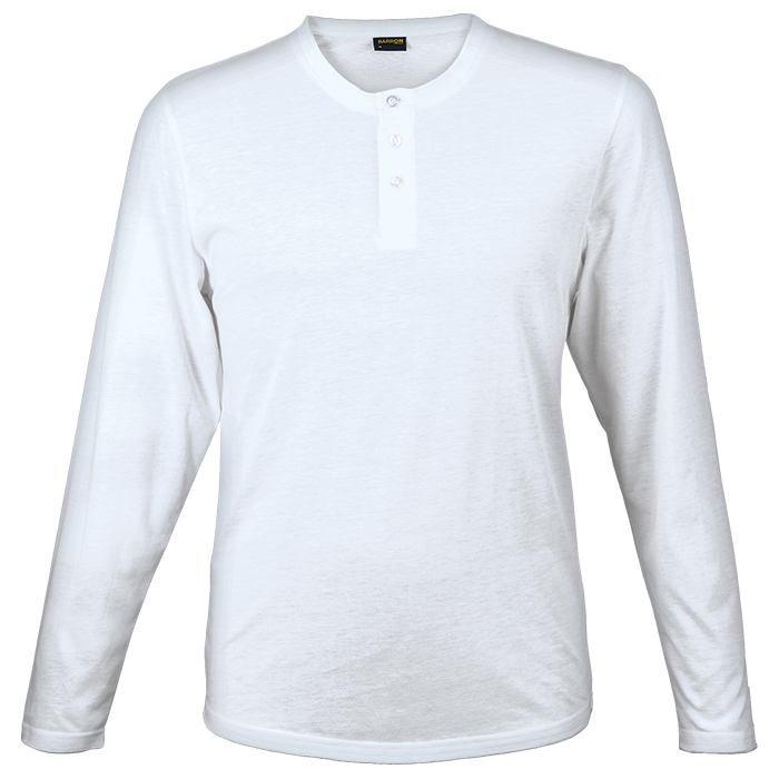 Men's white henley long-sleeve T-shirt with button placket