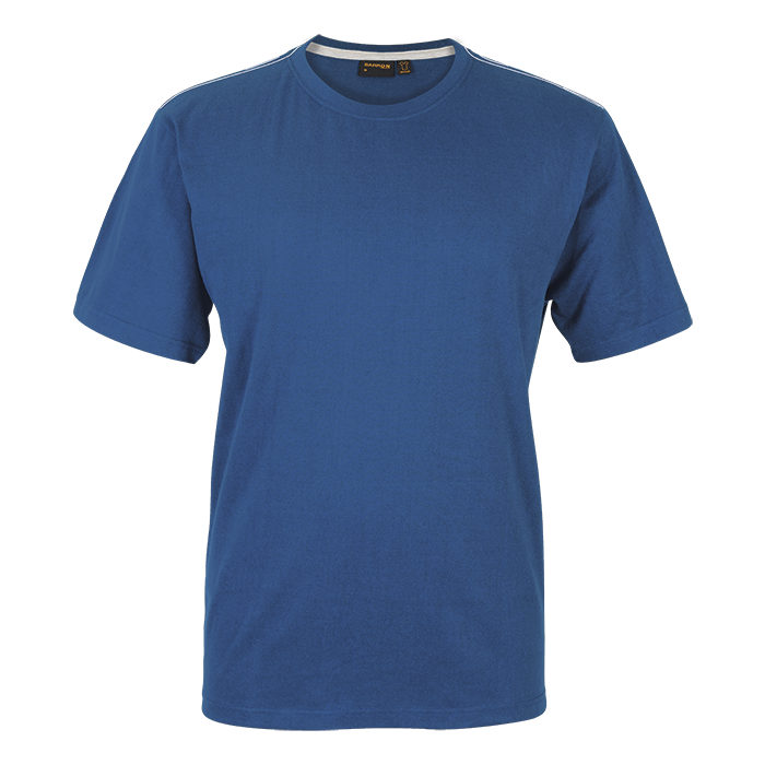 Royal blue crew neck T-shirt with short sleeves and ribbed crew collar