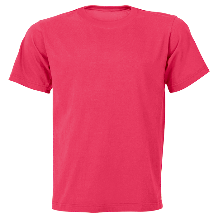 Pink cotton T-shirt with crew neck and short sleeves.