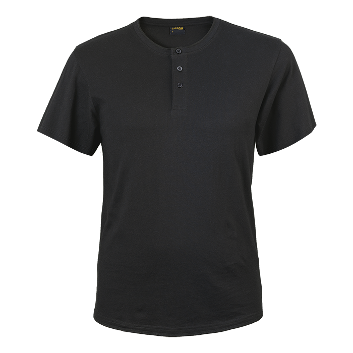 Men's black henley short sleeve T-shirt with button placket