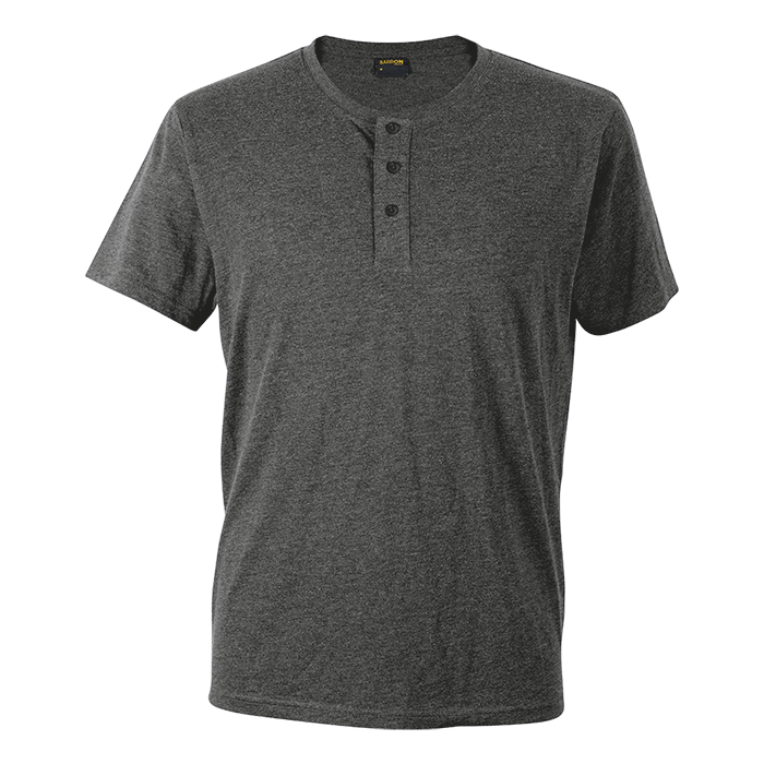 Men's charcoal henley short sleeve T-shirt with 3-button placket