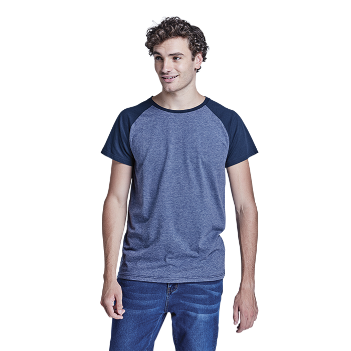 Barron men’s raglan baseball T-shirt in blue with dark navy sleeves