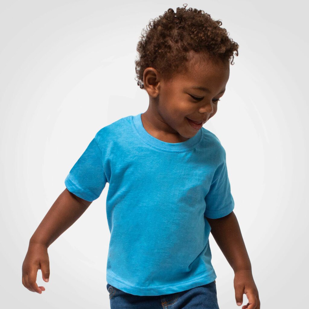 Kids crew-neck T-shirt in powder blue, short sleeves, plain front