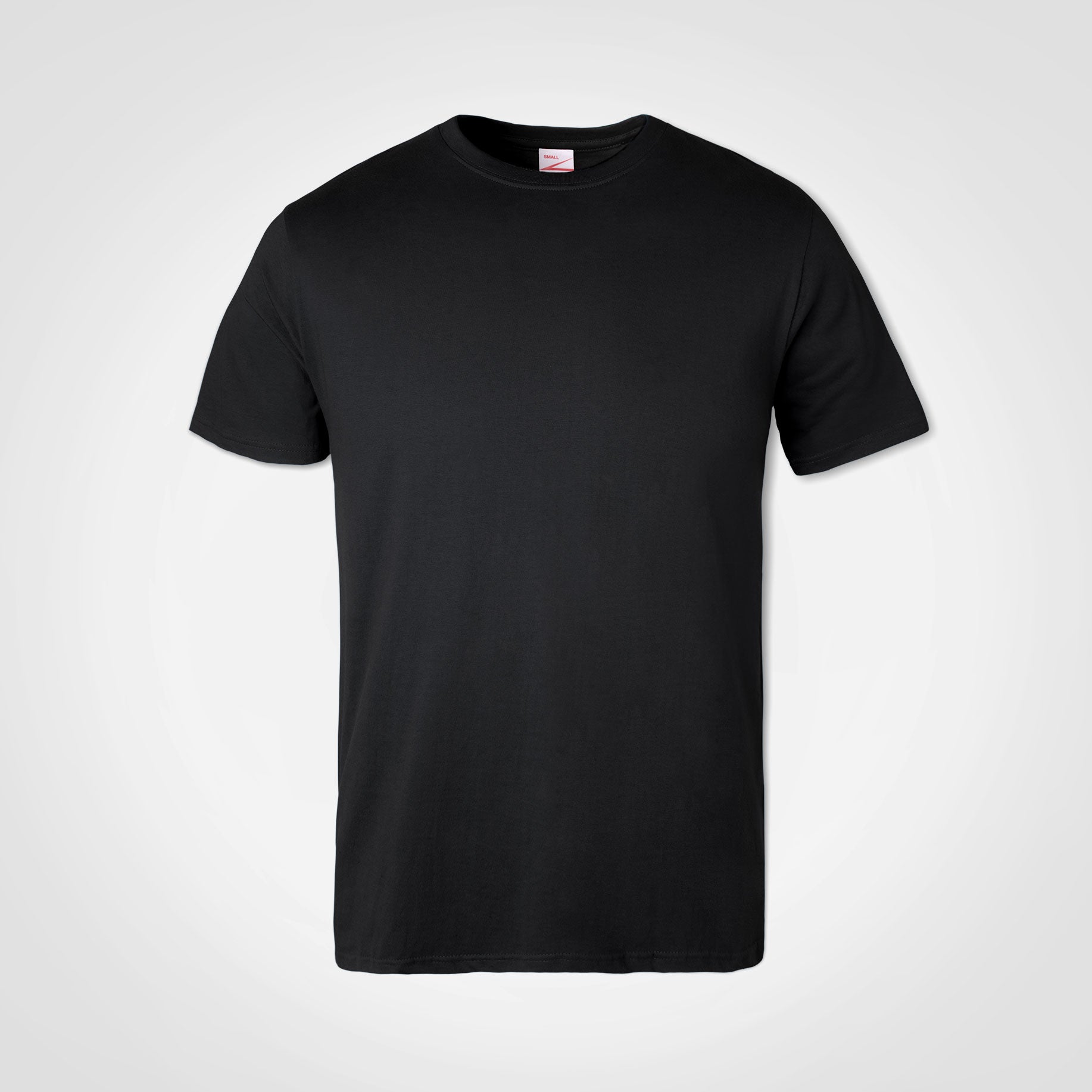 Black crew-neck short-sleeve T-shirt, pullover style.