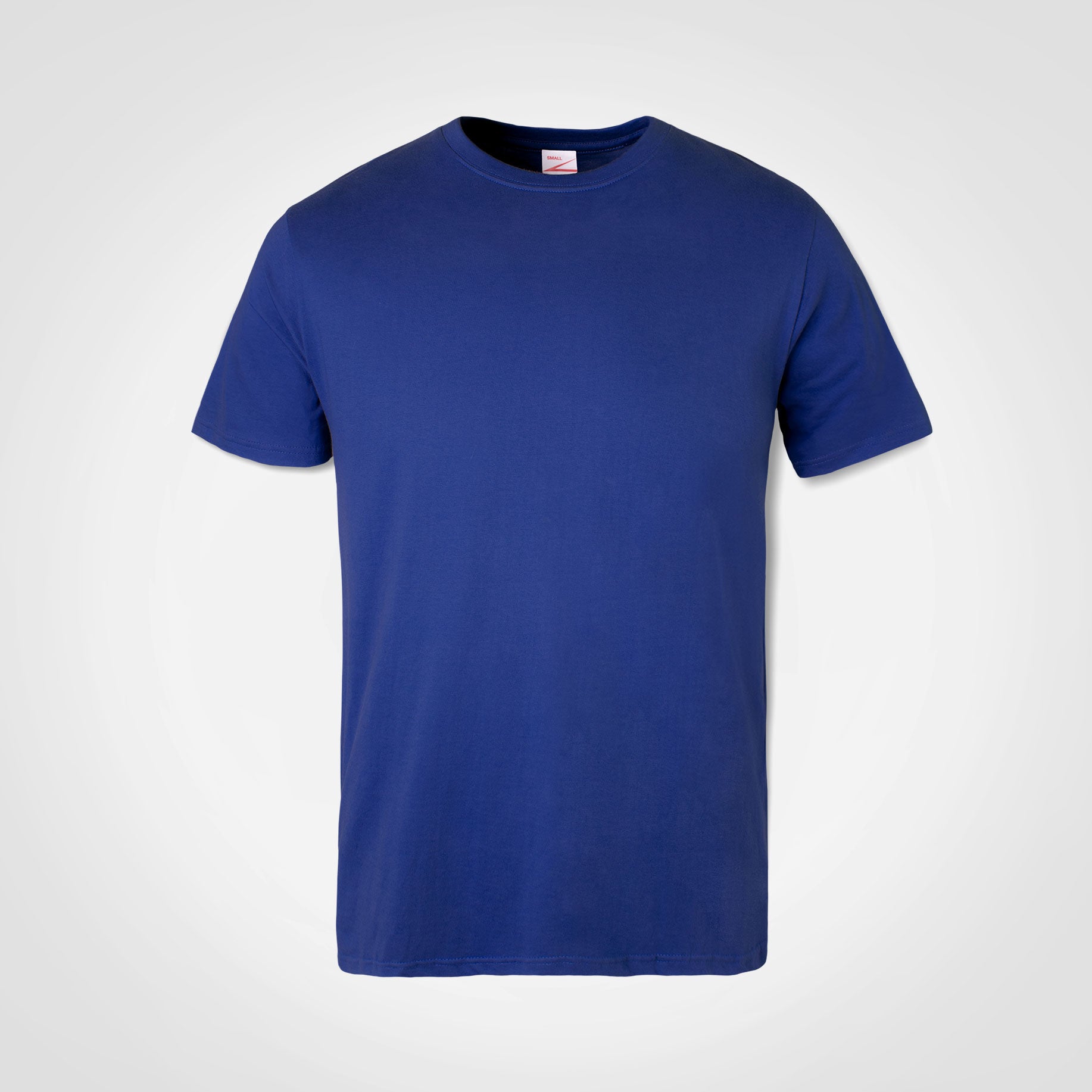 Royal blue crew-neck short-sleeve T-shirt, pullover style.