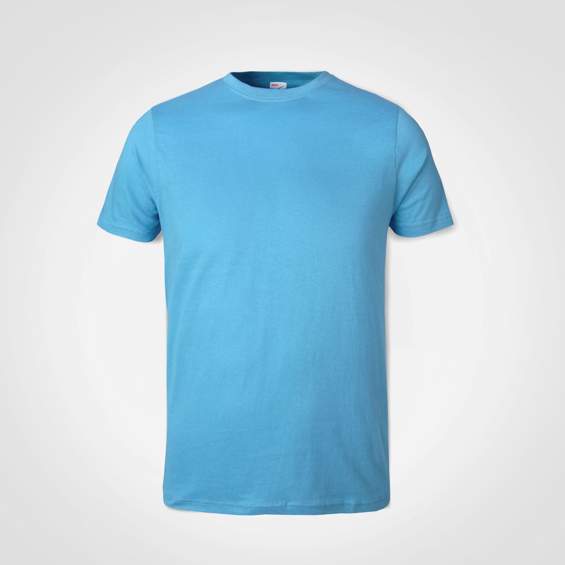 Light blue crew-neck short-sleeve T-shirt, pullover style.