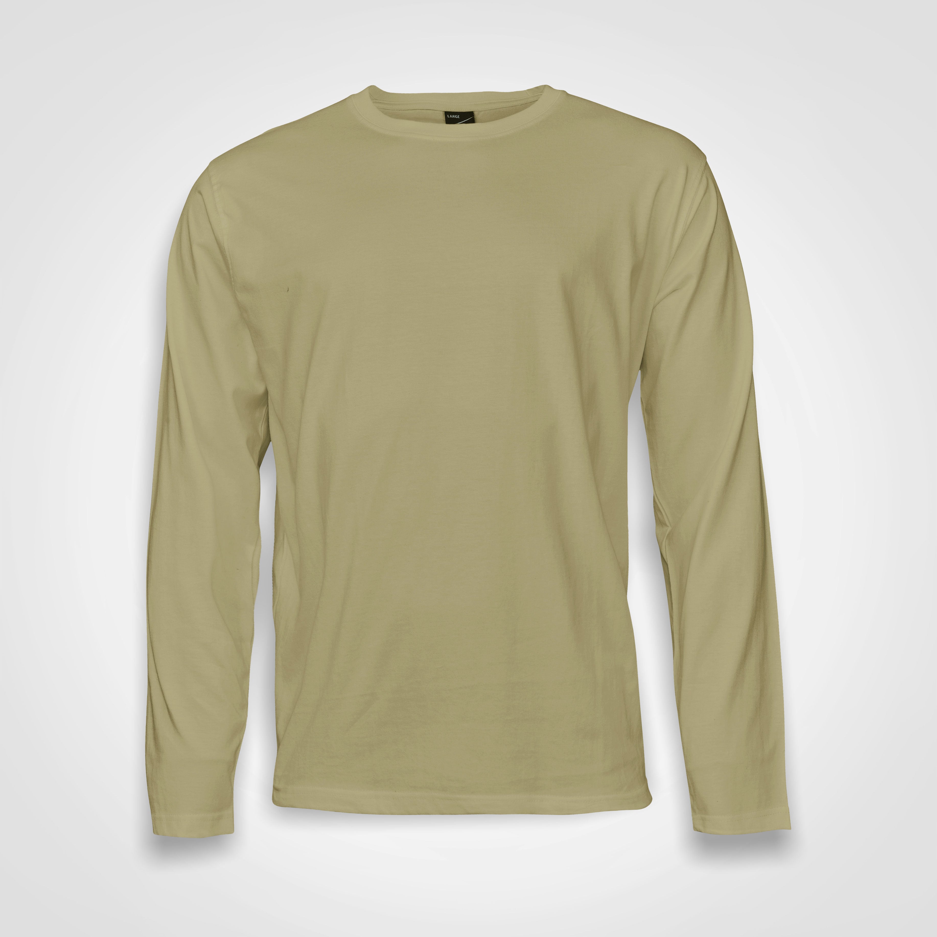 Stone-beige long-sleeve t-shirt with crew neck, plain front