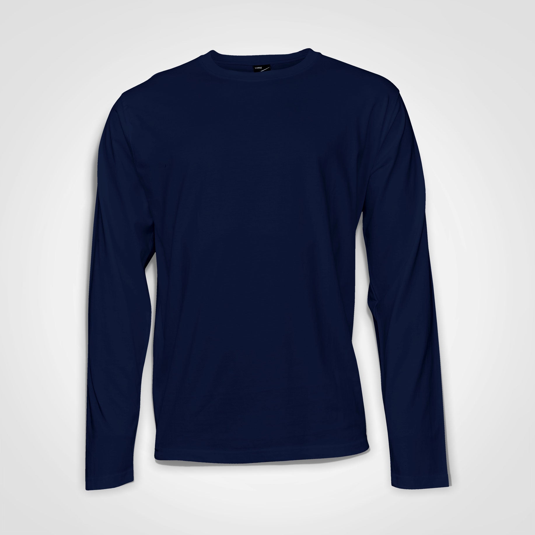 Navy long-sleeve t-shirt with crew neck, plain front