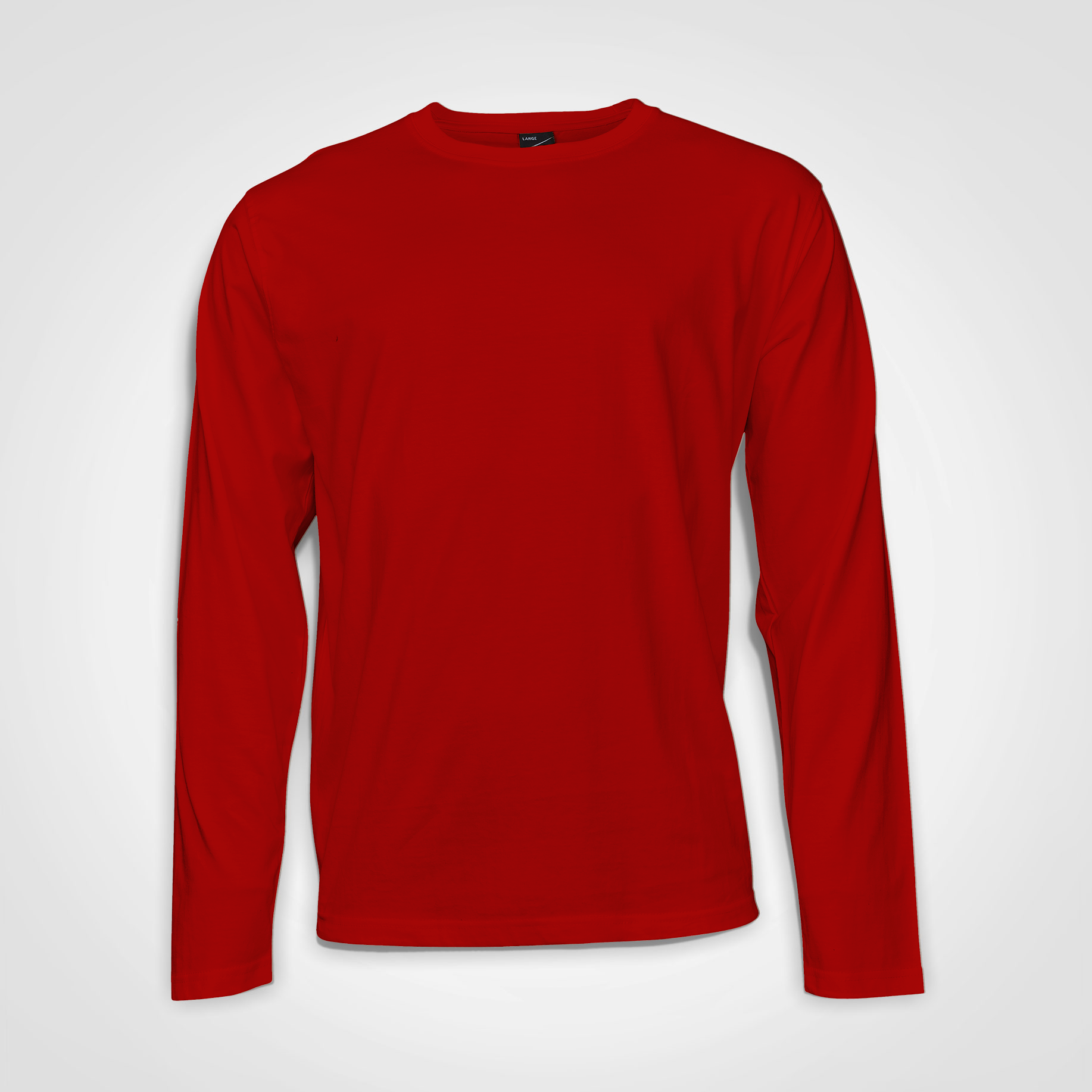 Red long-sleeve t-shirt with crew neck, plain front