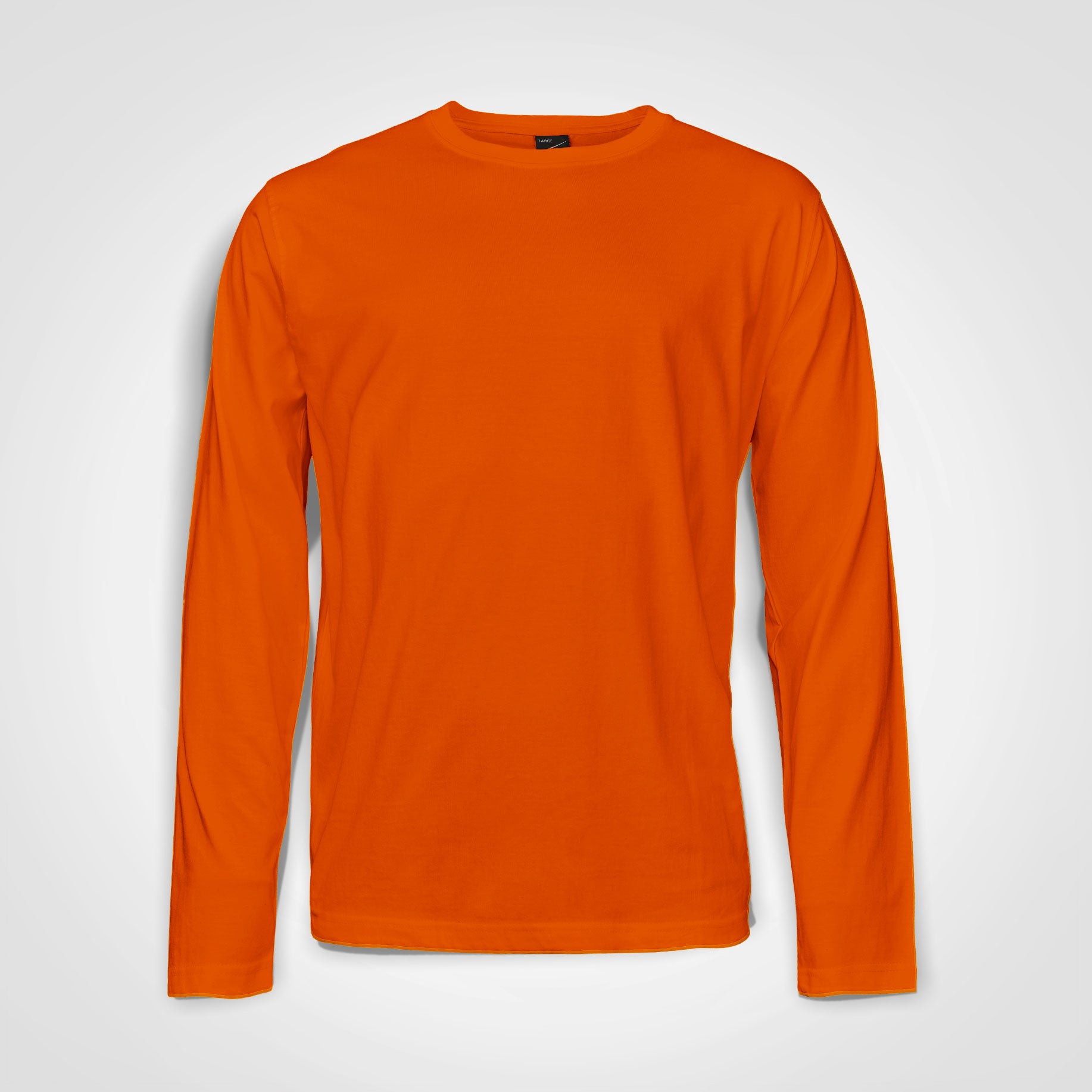 Orange long-sleeve t-shirt with crew neck, plain front