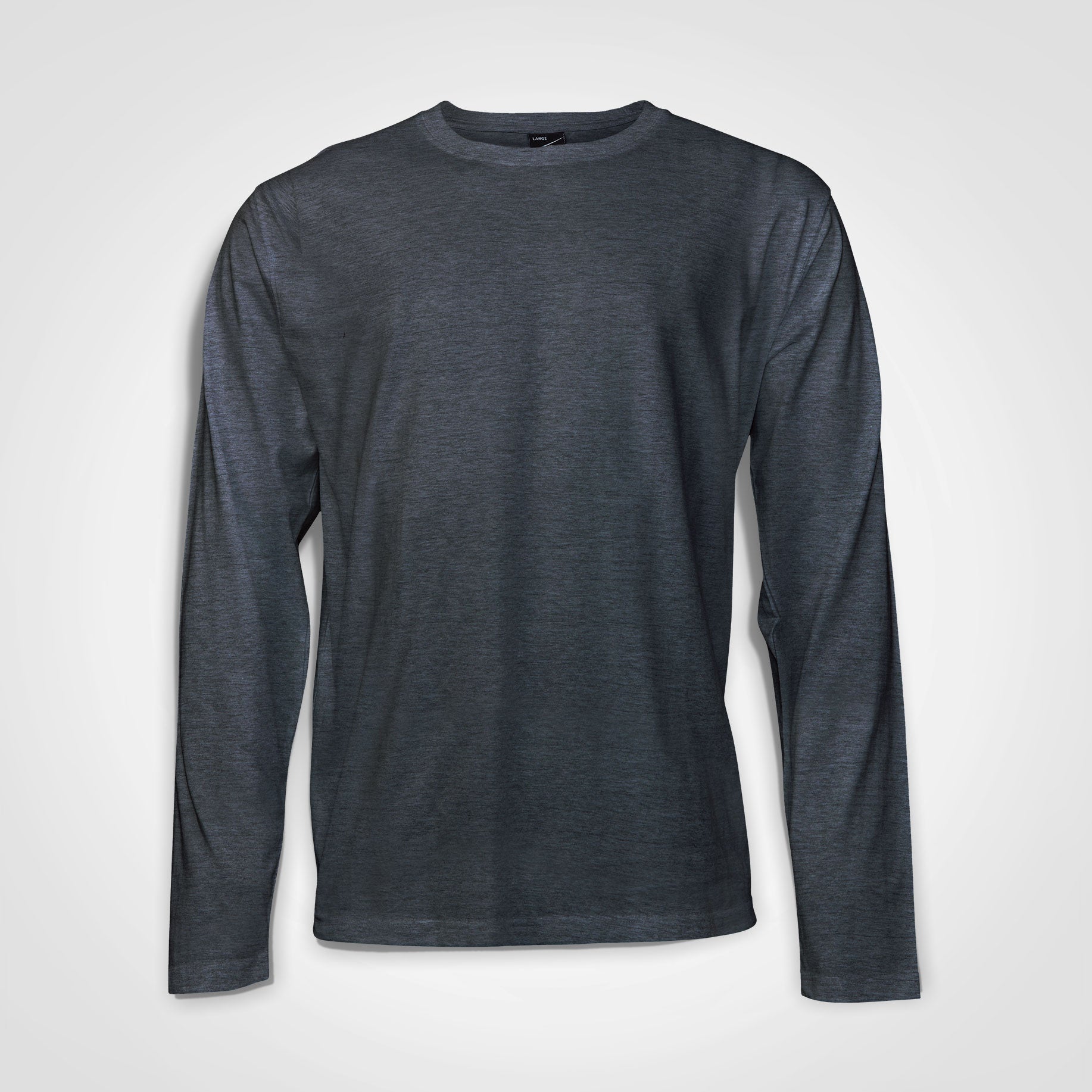 Charcoal grey long-sleeve t-shirt with crew neck, plain front