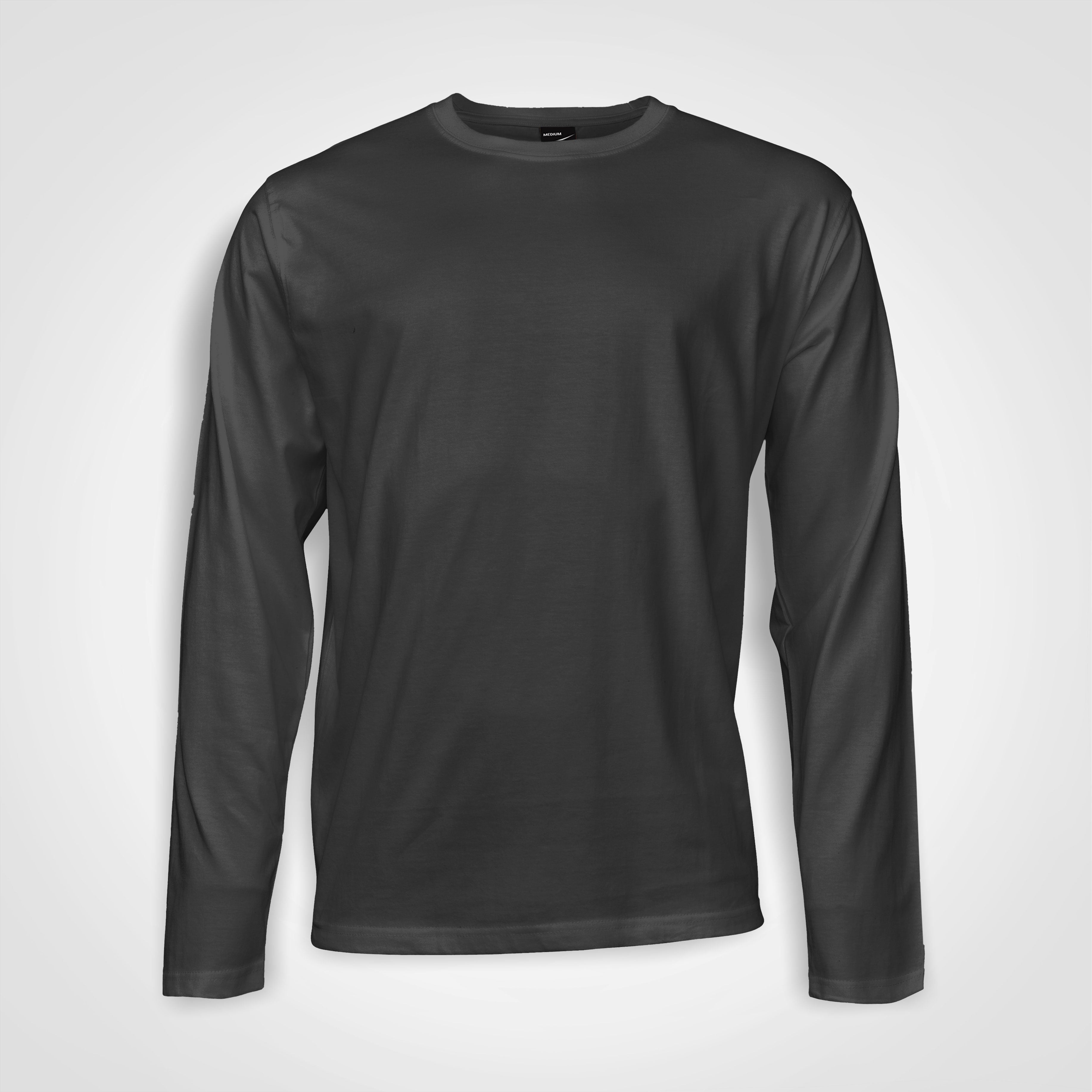 Long sleeve t-shirt, dark charcoal gray, crew neck, long sleeves