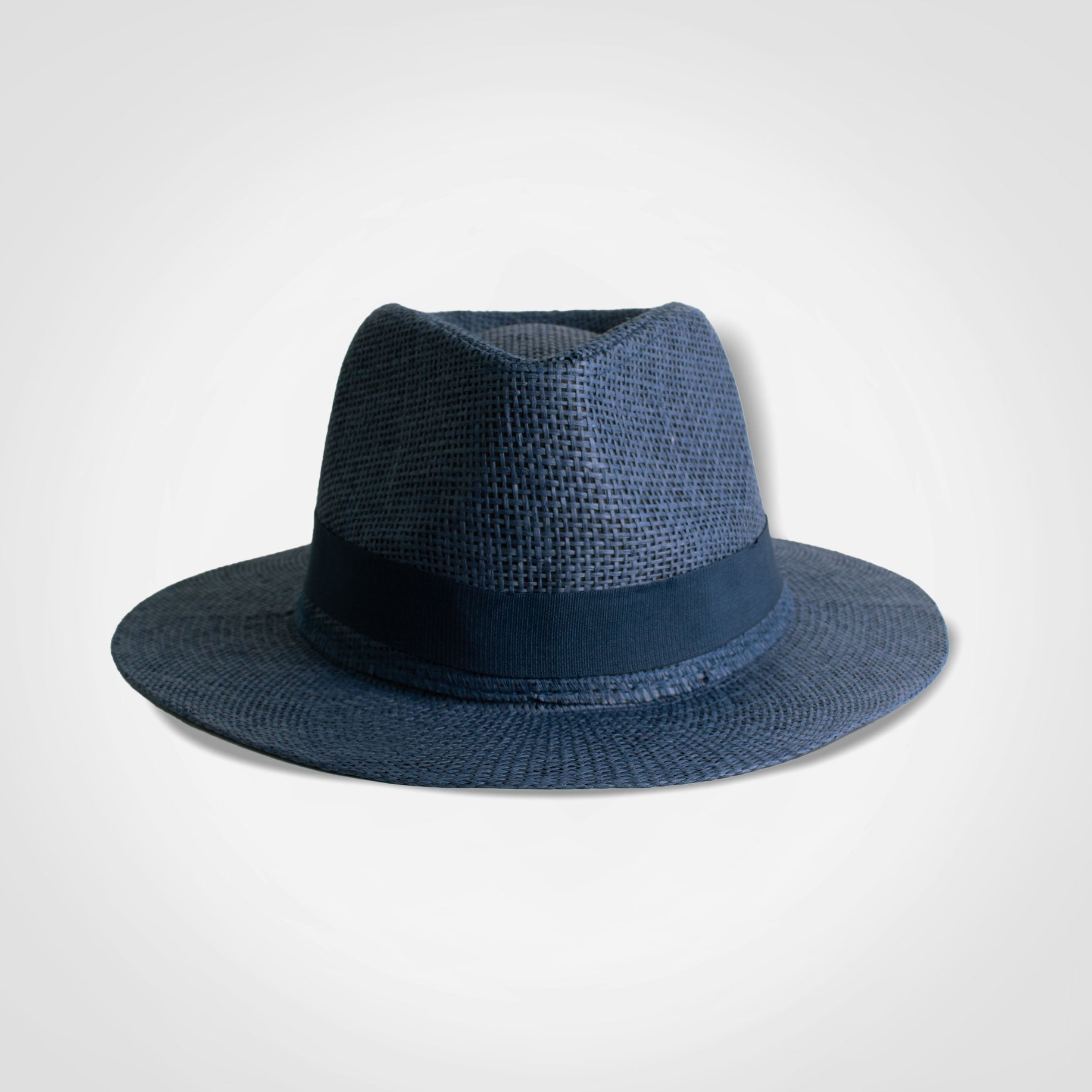 Panama hat, navy woven straw with dark band and wide brim
