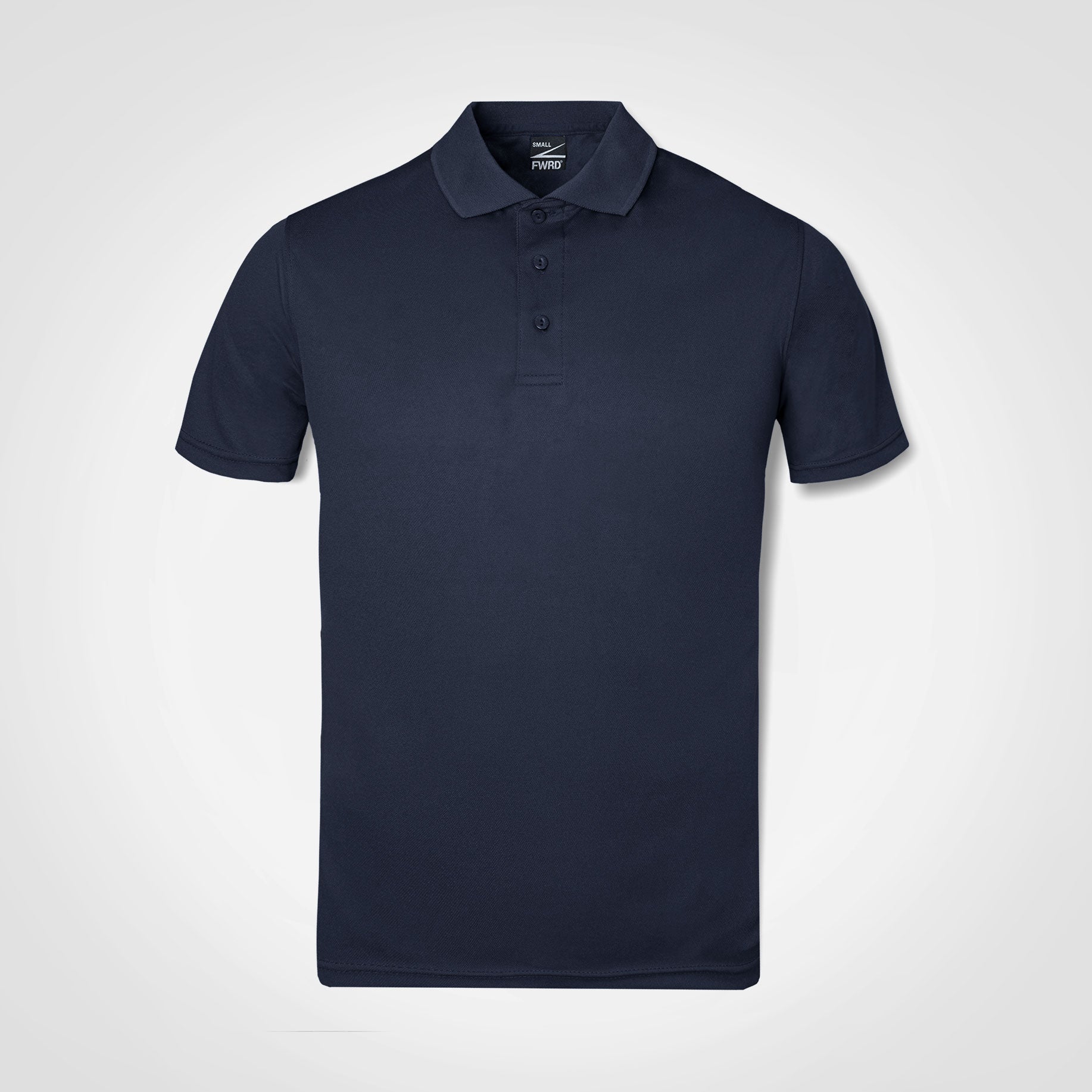 Men's polo shirt in navy blue with button placket and short sleeves