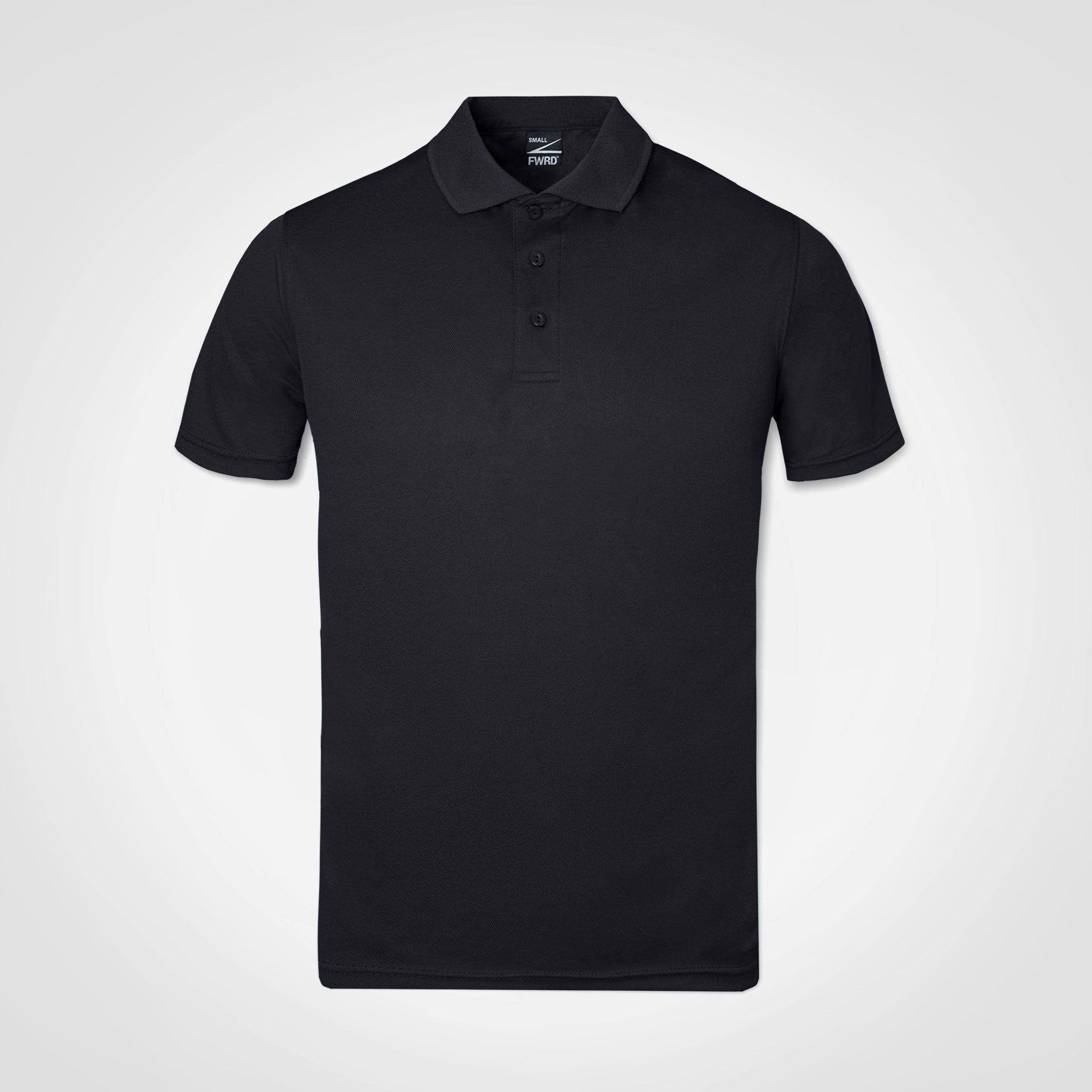 Men's black short-sleeve polo shirt with button placket