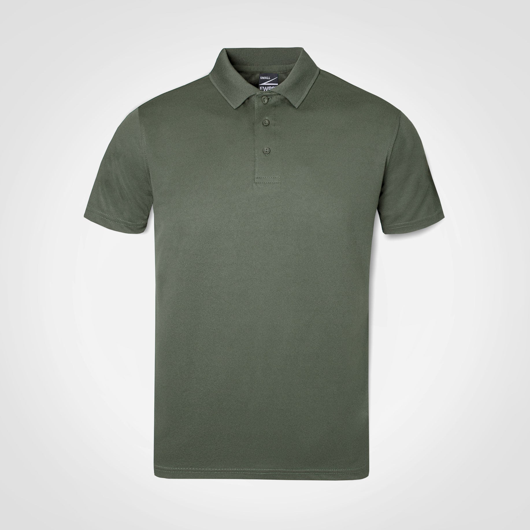 Men's polo shirt in olive green with button placket and short sleeves