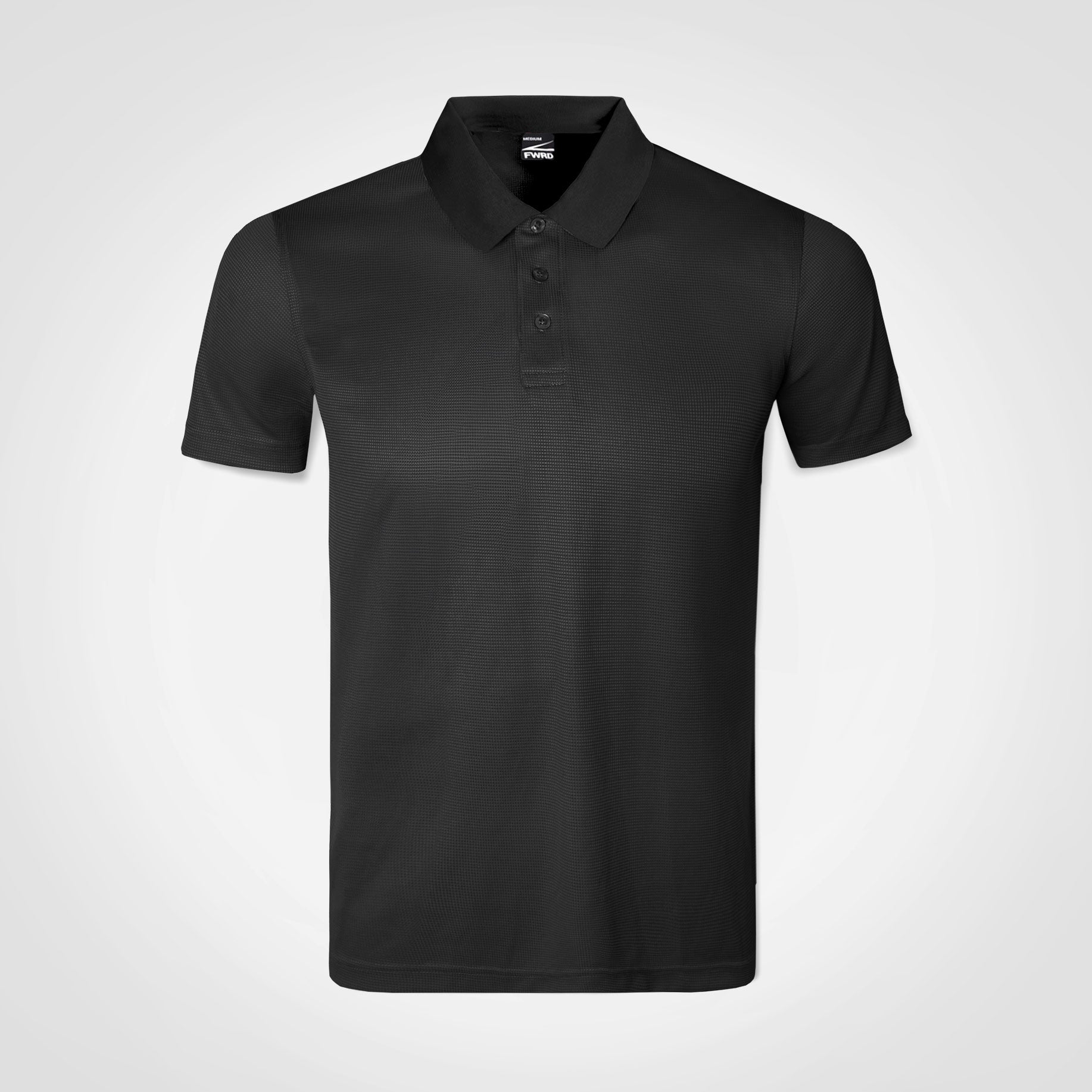 Men's golfer polo shirt in black, short sleeves, buttoned polo collar