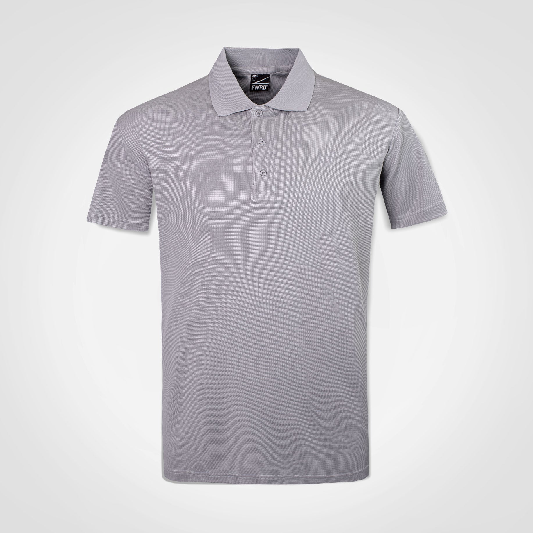 Men's golfer polo shirt in light gray, short sleeves, buttoned polo collar