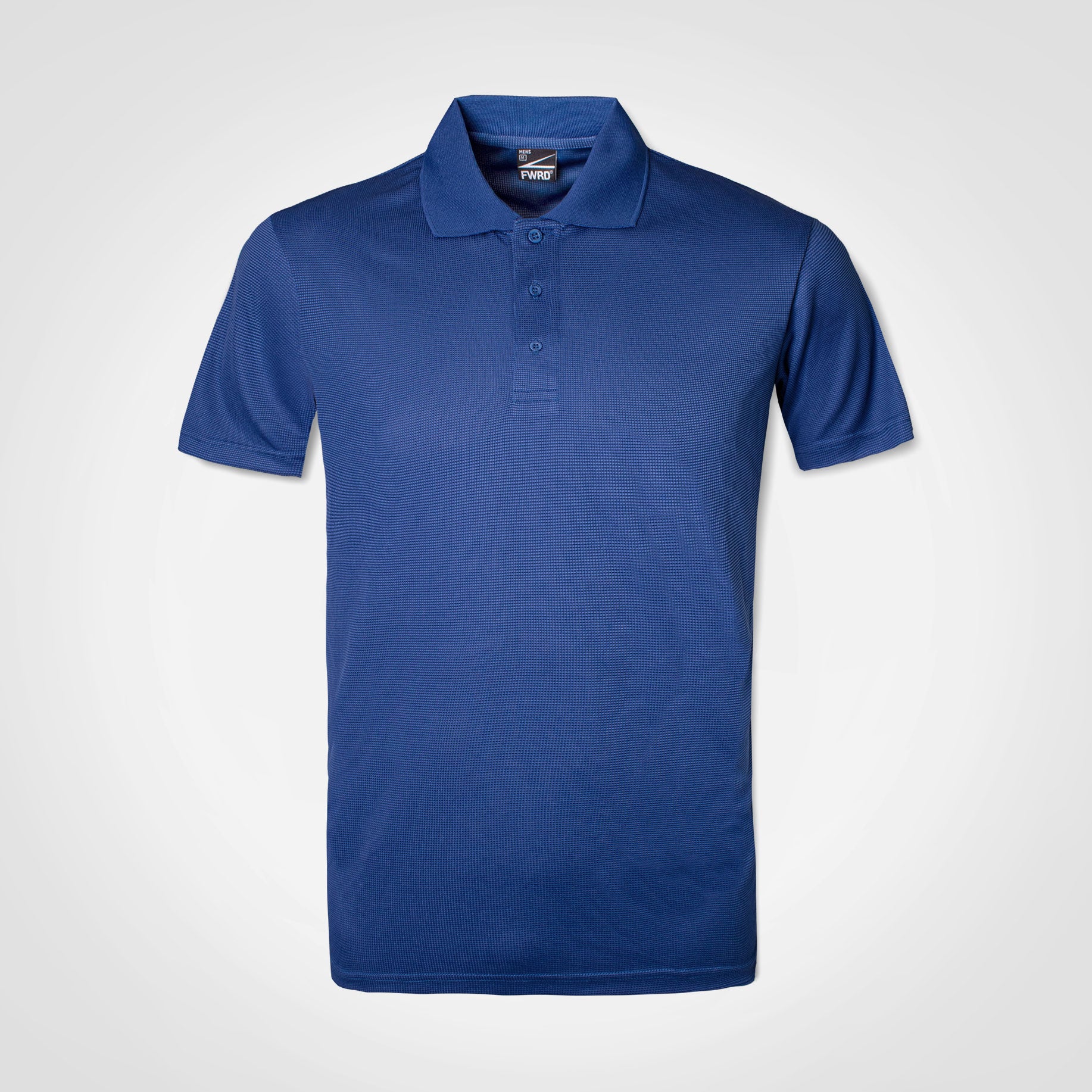 Men's golfer polo shirt in blue, short sleeves, buttoned polo collar