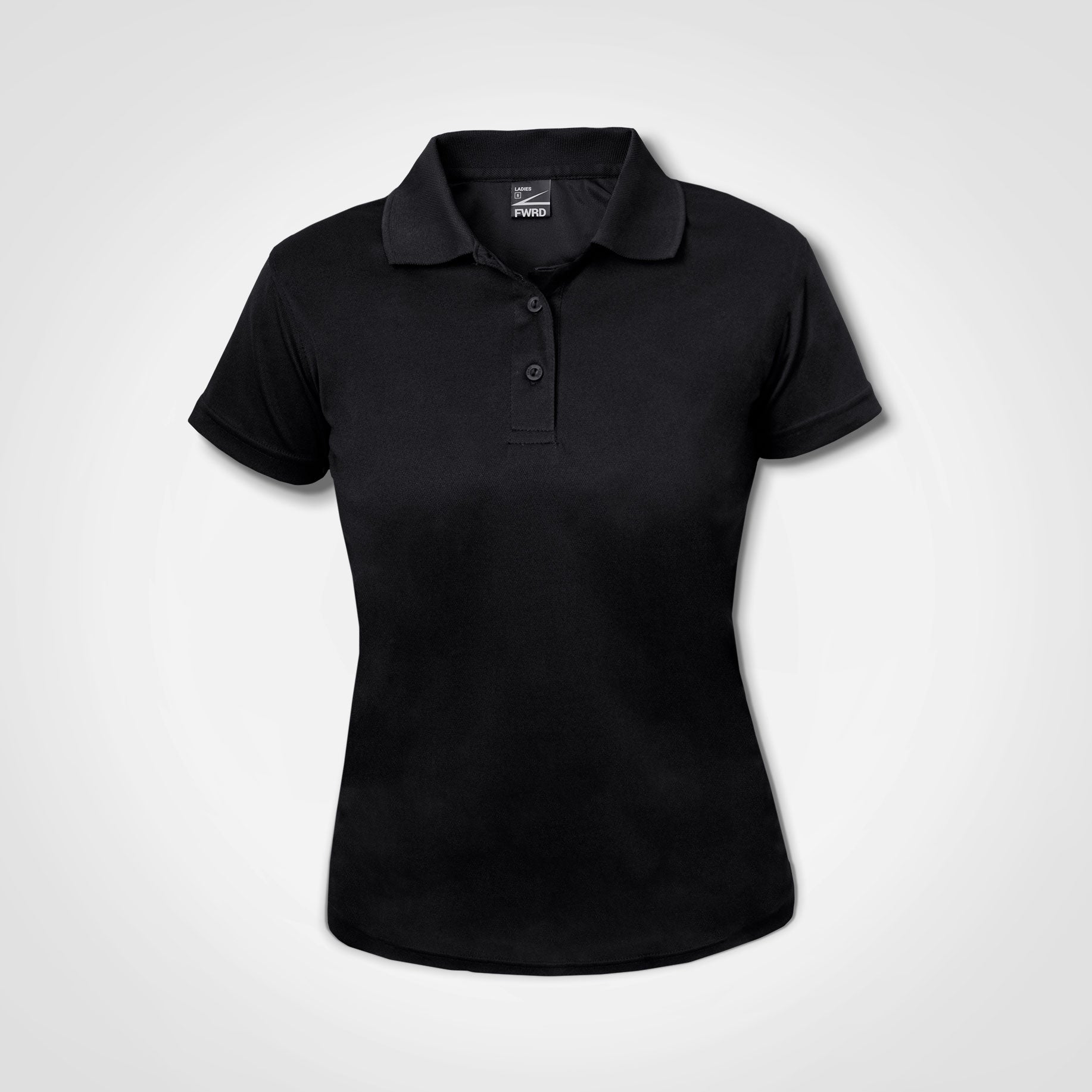 Ladies golf polo shirt with short sleeves, button placket and collar, black