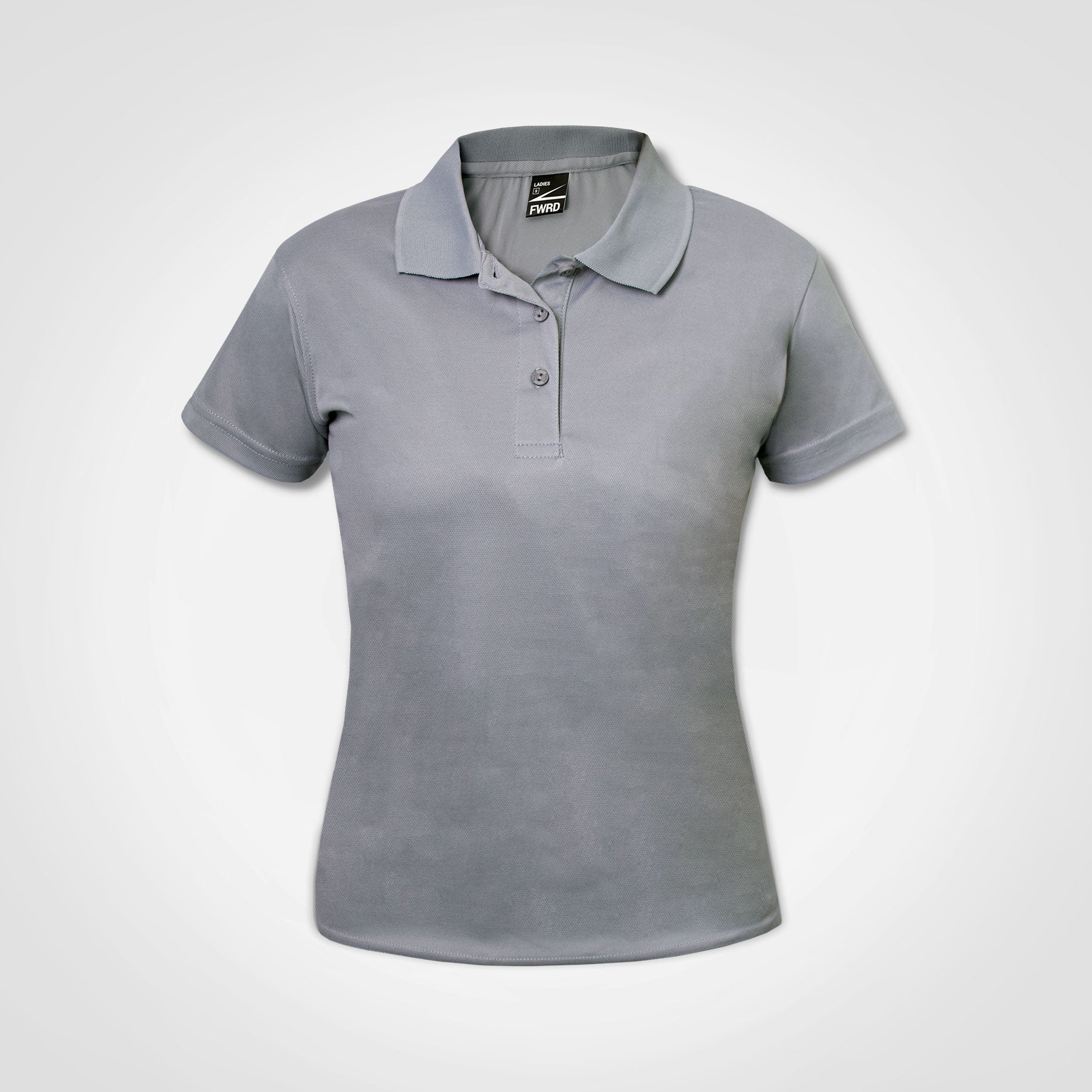 Ladies golf polo shirt with short sleeves, button placket and collar, grey