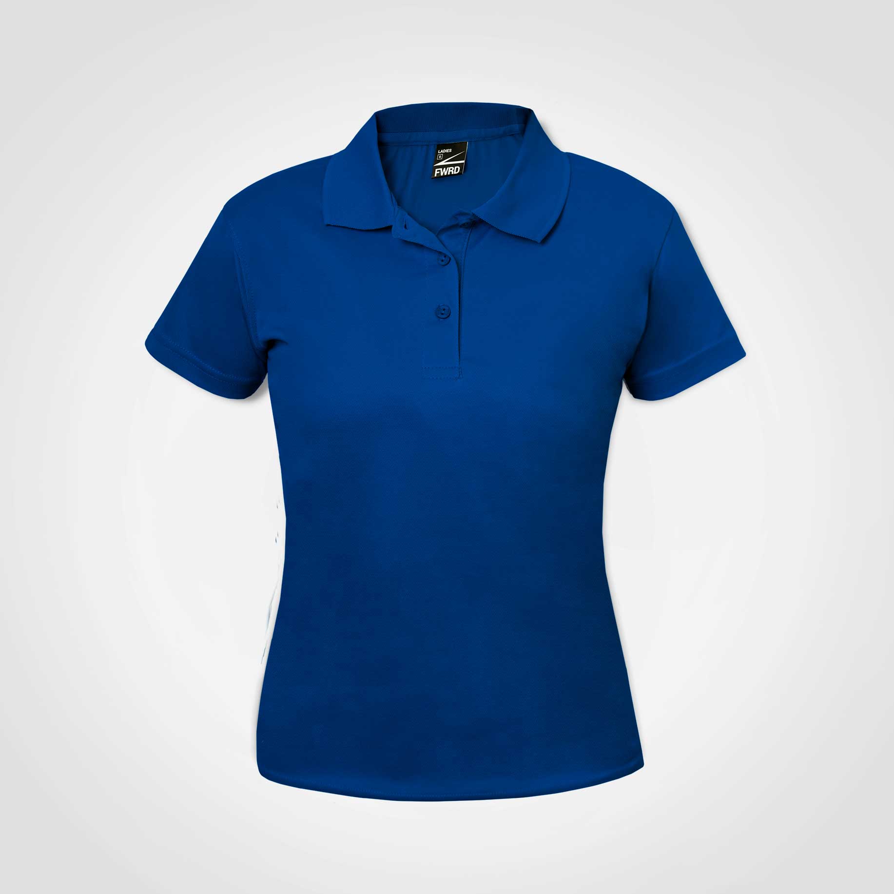 Ladies golf polo shirt with short sleeves, button placket and collar, royal blue
